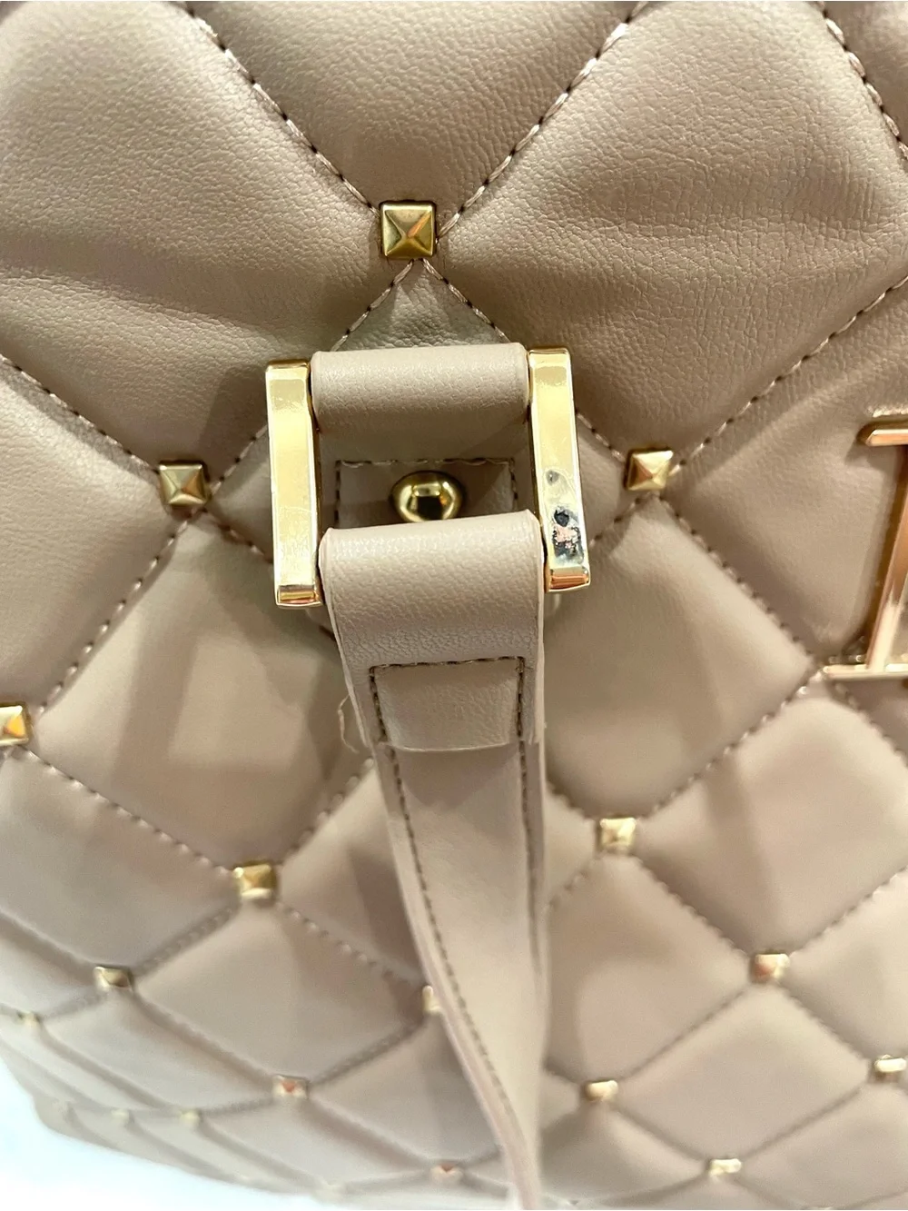 Badgley Mischka Quilted Taupe Tote with Gold Hardware